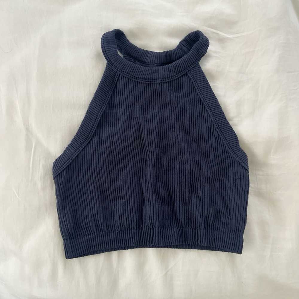 Aerie Navy Blue Ribbed Halter Top